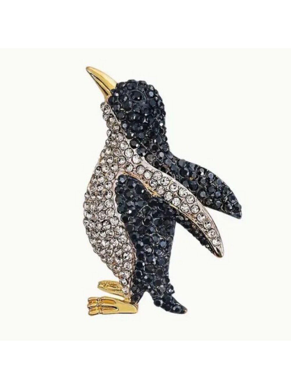 Rhinestone Penguin Brooch Pin Gold Tone